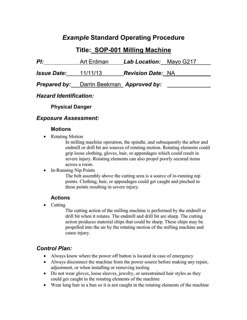 Example of a standard operating procedure