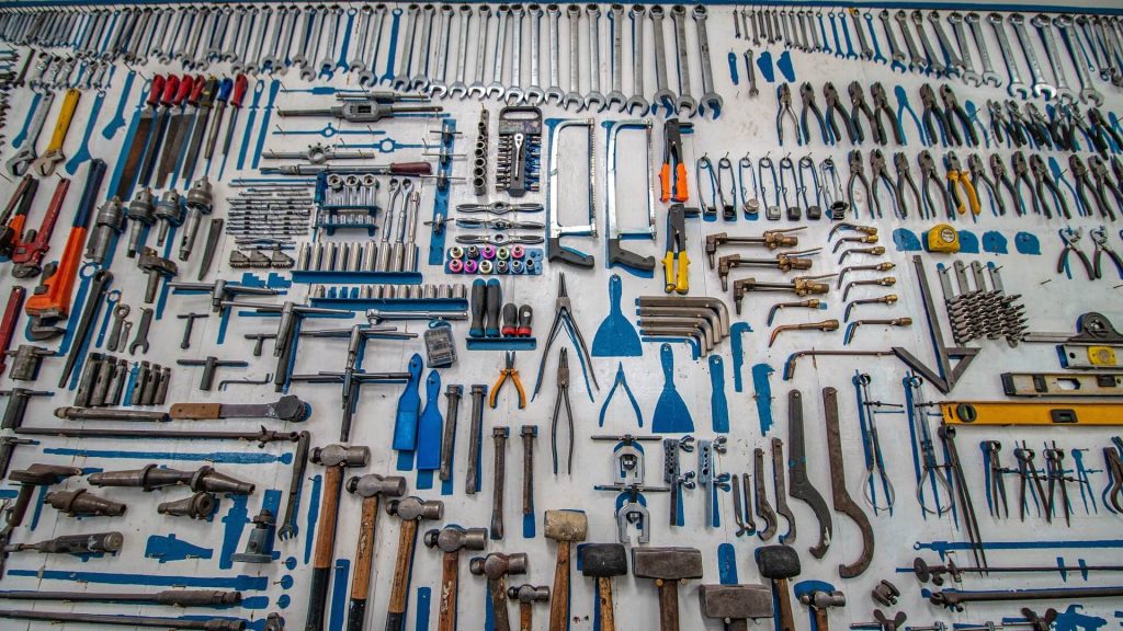 Hand tools laid out for preventive maintenance